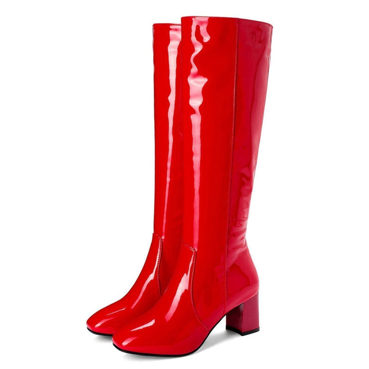 Women's Black Boots Glossy Leather for Fall (4)