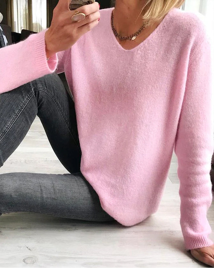 Women's Black Cotton Sweater for Fall in Pink
