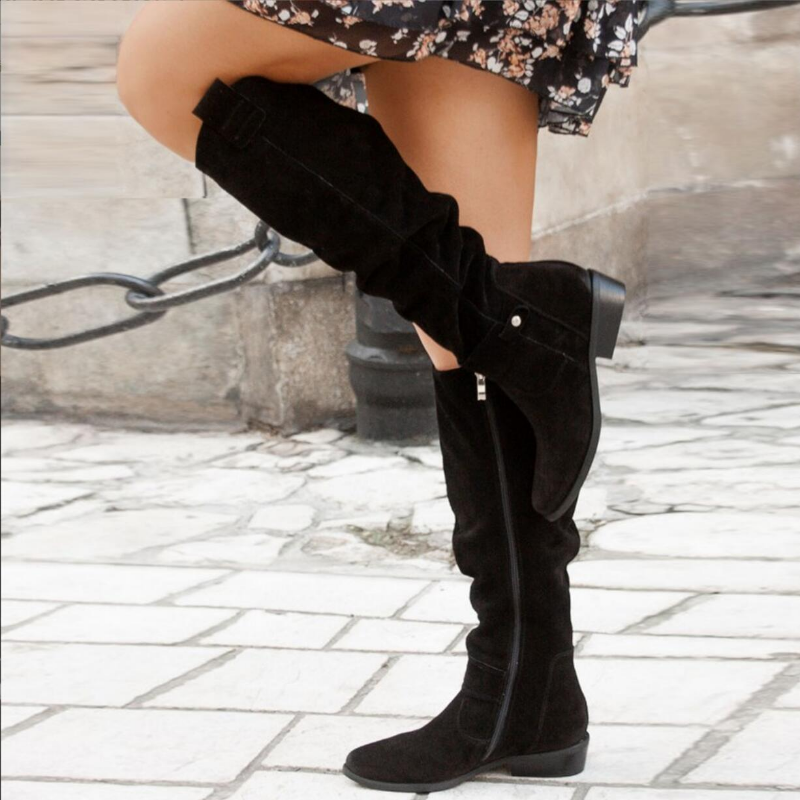 Women's Black Knee-High Casual Boots in Black