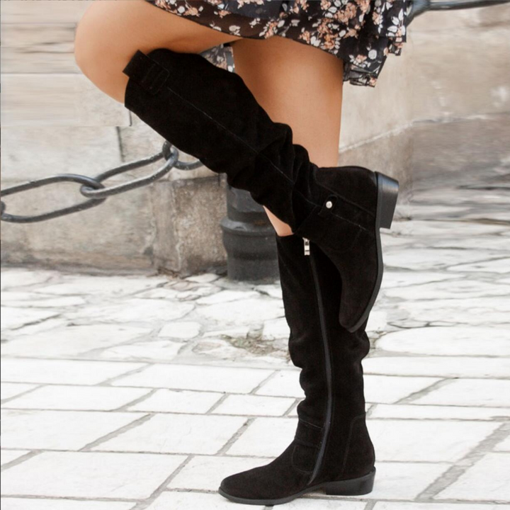Women's Black Knee-High Casual Boots in Black