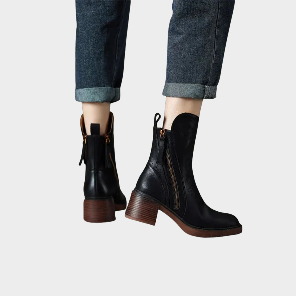 Women's Black Leather Ankle Boots (2)