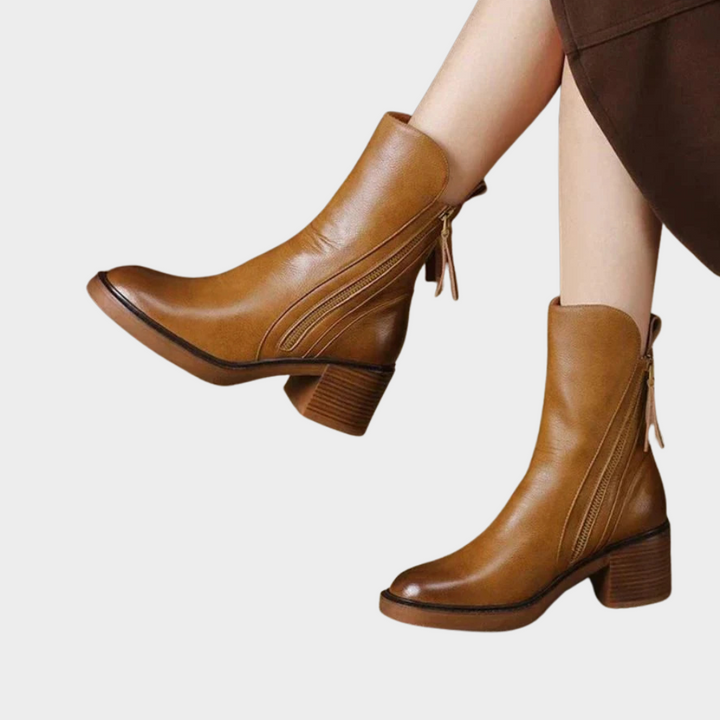 Women's Black Leather Ankle Boots in Brown