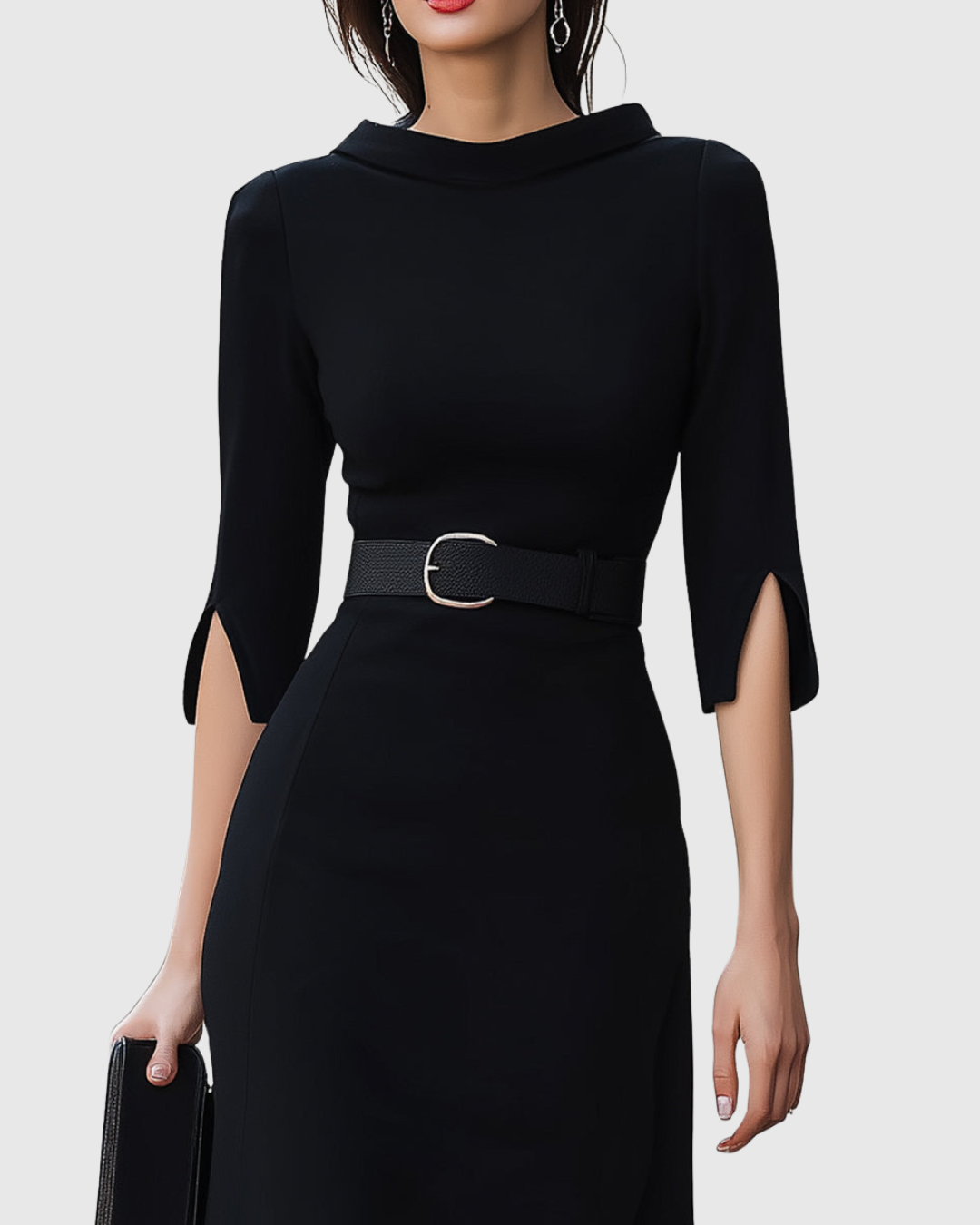 Women's Black Midi Fall Wedding Guest Dress in Black 3
