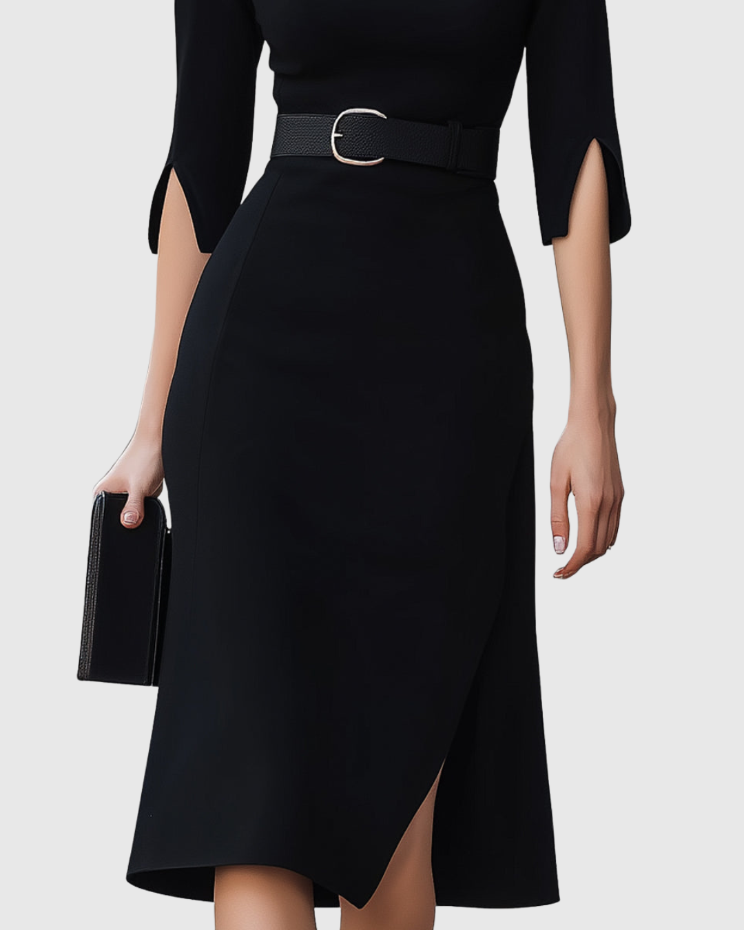 Women's Black Midi Fall Wedding Guest Dress in Black 4