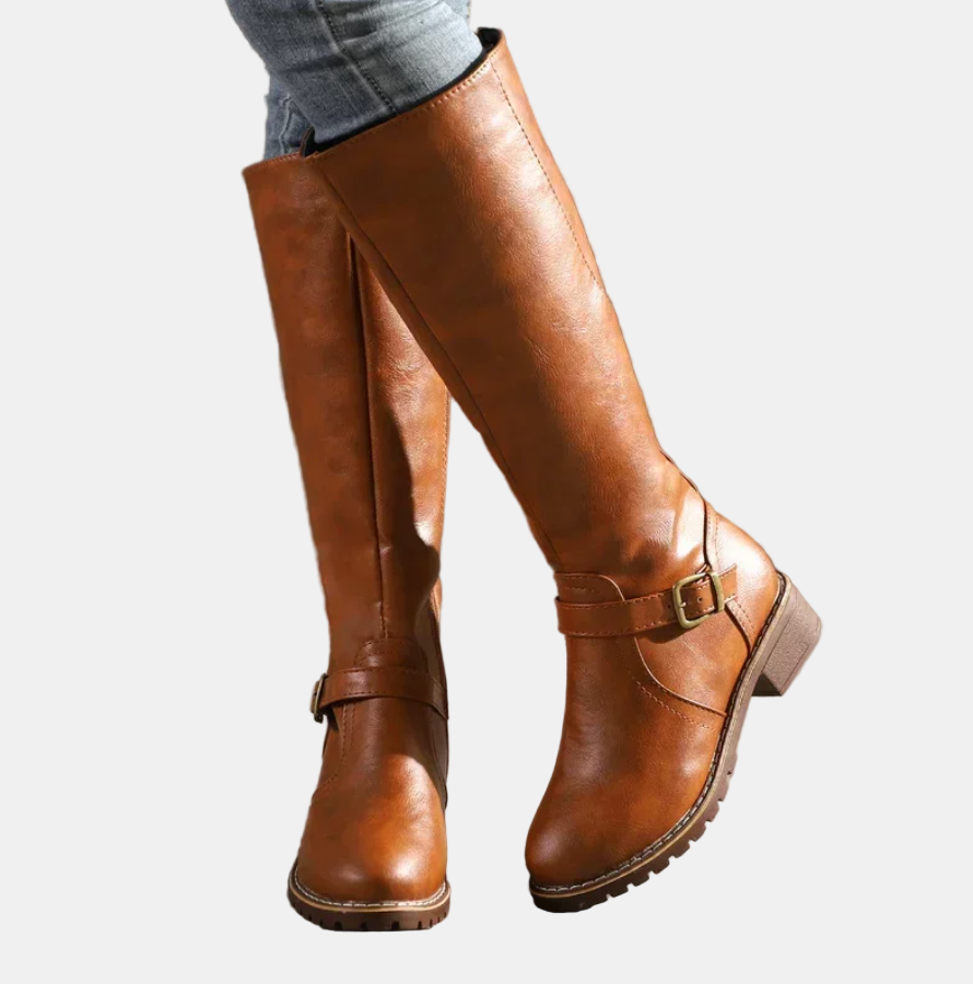 Women's Black Slim Knee-High Boots in Brown 1