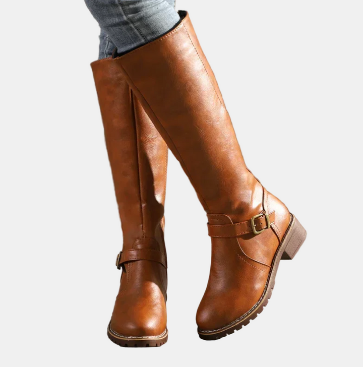 Women's Black Slim Knee-High Boots in Brown 1