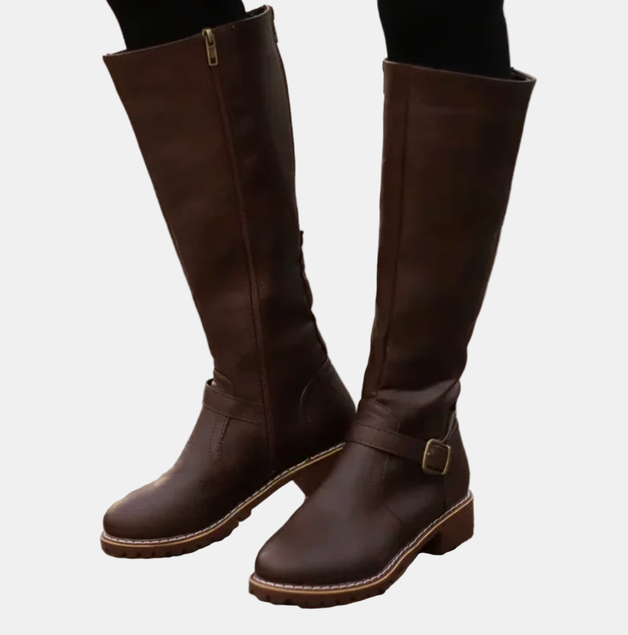 Women's Black Slim Knee-High Boots in Brown 4