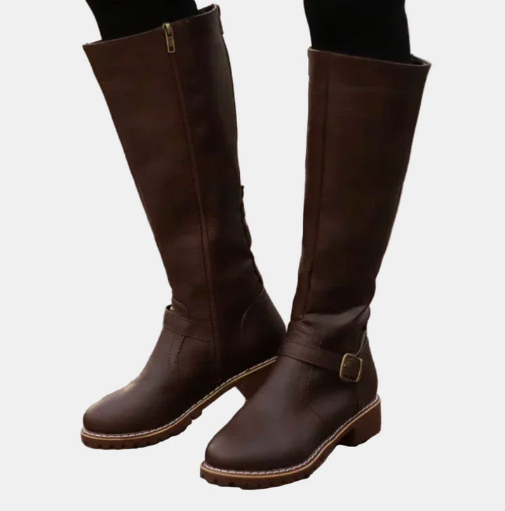 Women's Black Slim Knee-High Boots in Brown 4