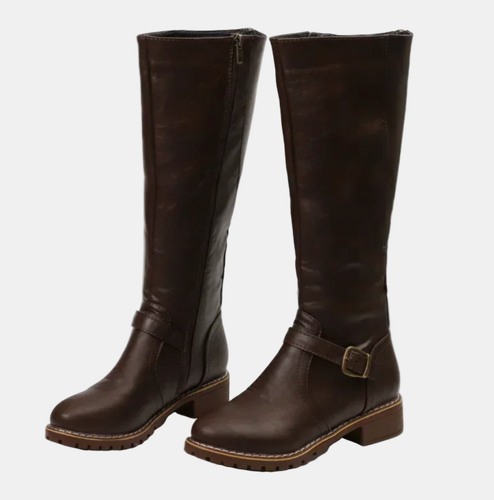 Women's Black Slim Knee-High Boots in Brown 5