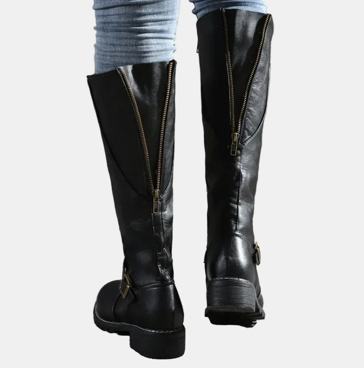Women's Black Slim Knee-High Boots in Brown 6
