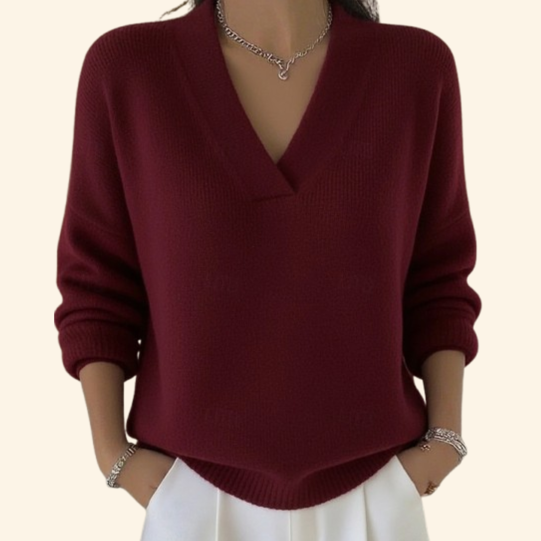 Women's Black Sweater Relaxed V-Neck in Red