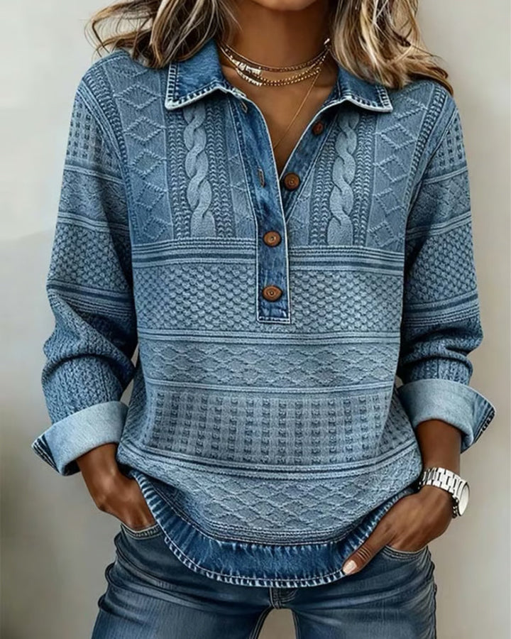 Women's Black Sweater with Cable Knit in Blue