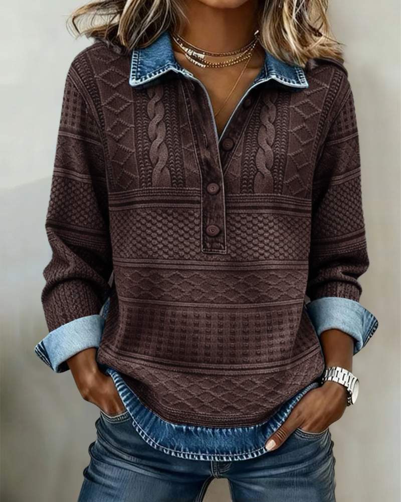 Women's Black Sweater with Cable Knit in Brown