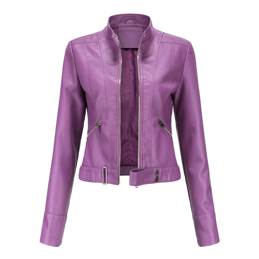 Women's Blazer-Style Leather Jacket for Fall in Dark Purple