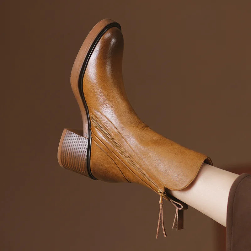 Women's Block Heel Leather Ankle Boots (2)