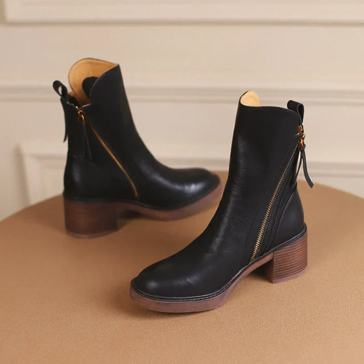 Women's Block Heel Leather Ankle Boots (5)