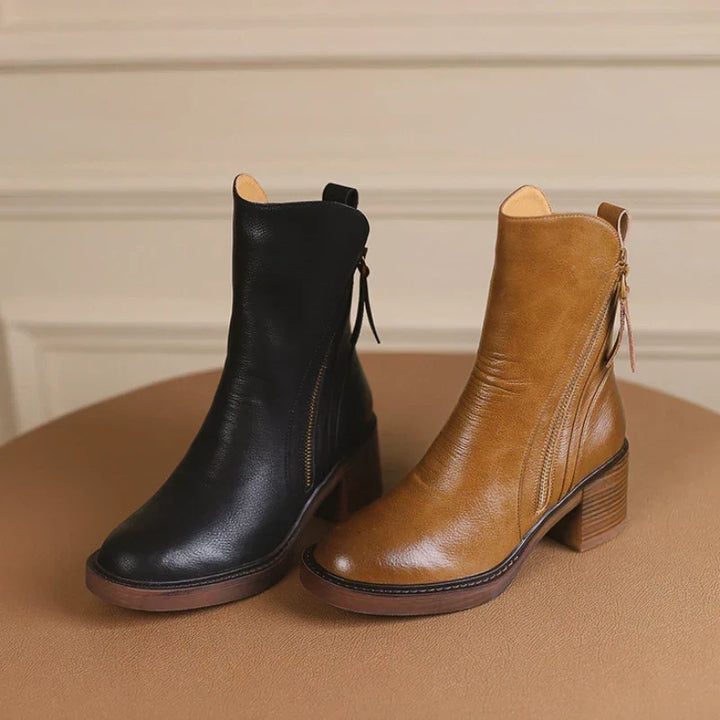 Women's Block Heel Leather Ankle Boots (6)