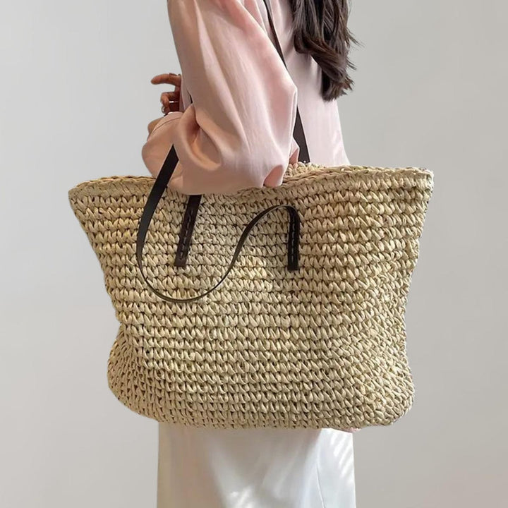 Women's Bohemian Woven Straw Tote Bag in Beige