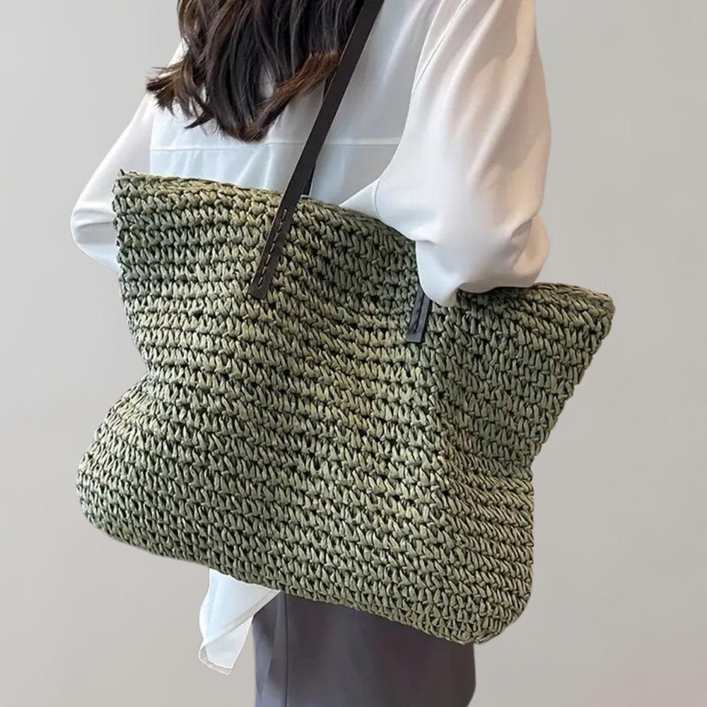 Women's Bohemian Woven Straw Tote Bag in Green