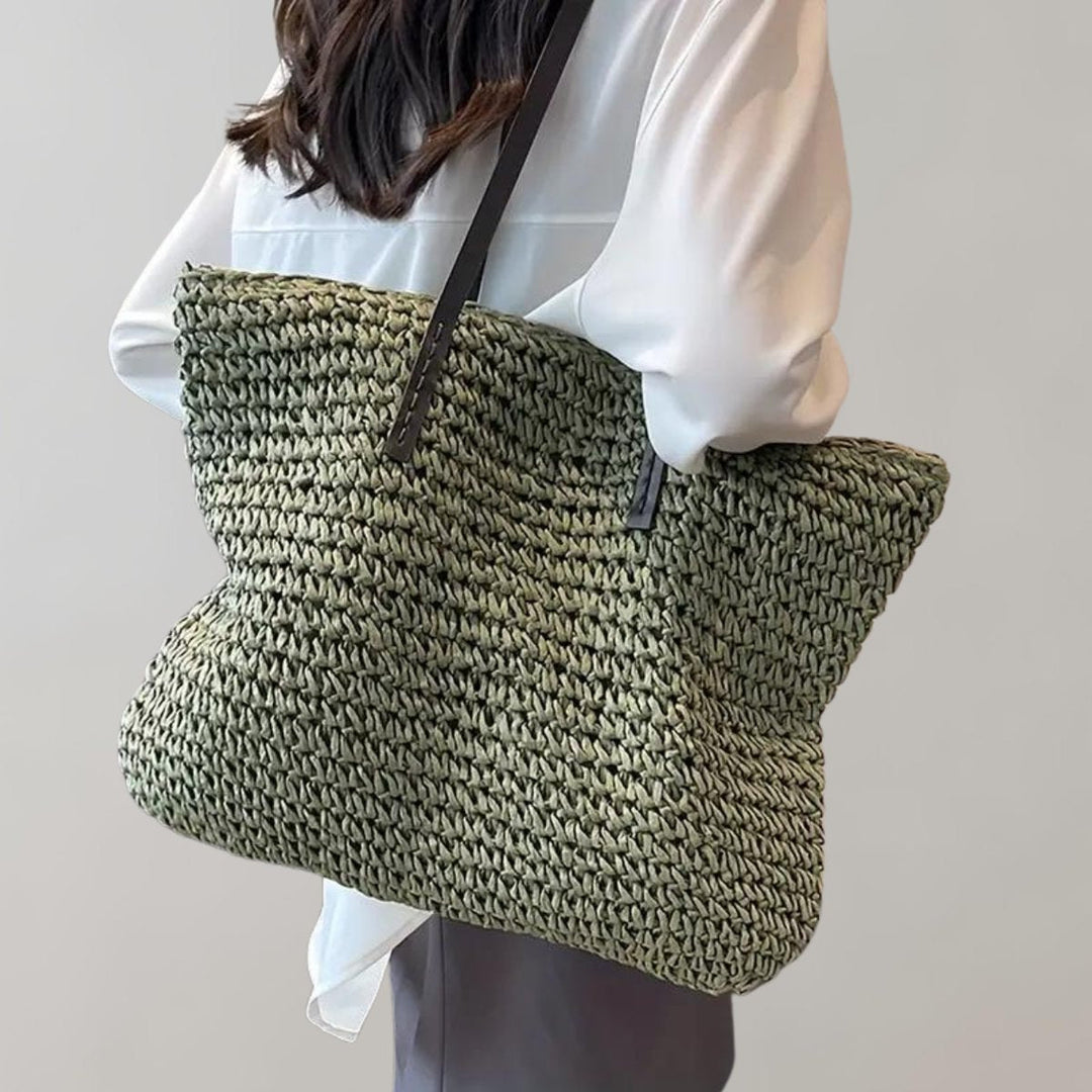 Women's Bohemian Woven Straw Tote Bag in Green