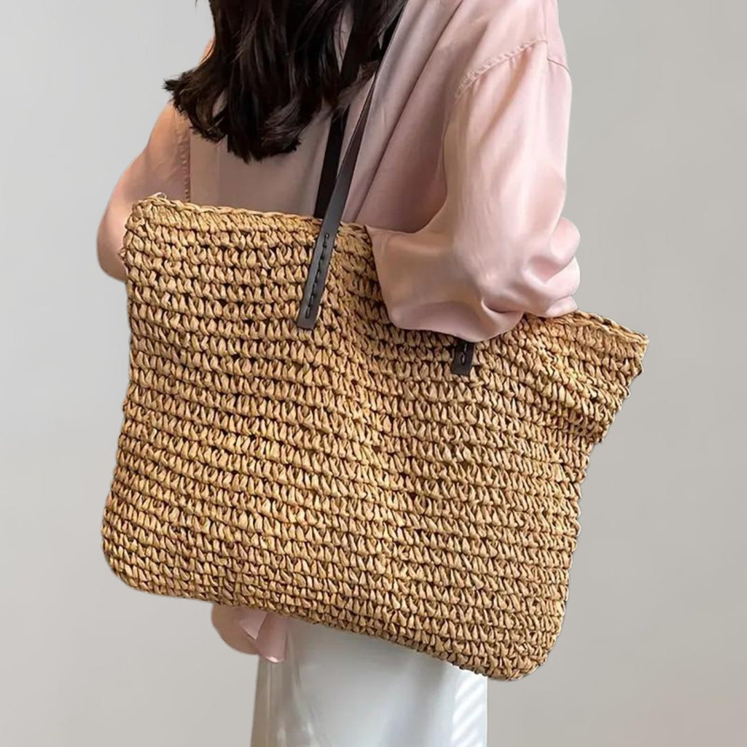 Women's Bohemian Woven Straw Tote Bag in Khaki
