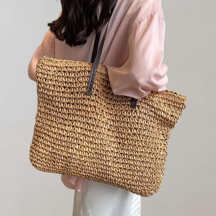 Women's Bohemian Woven Straw Tote Bag in Khaki
