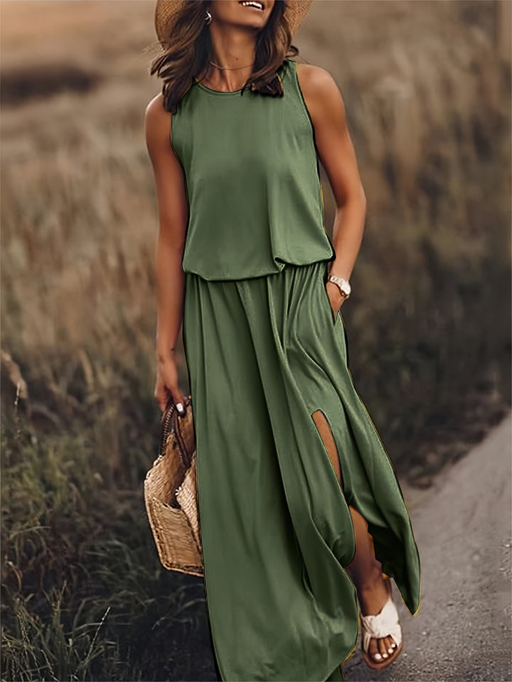 Women's Boho Maxi Dress for Autumn Weddings in Green