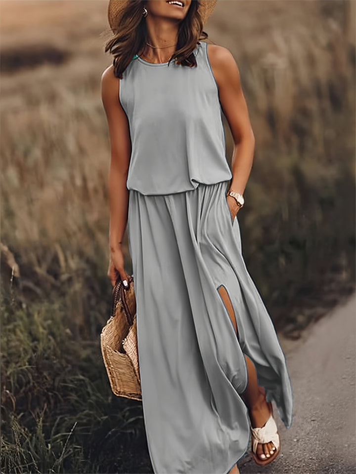 Women's Boho Maxi Dress for Autumn Weddings in Grey