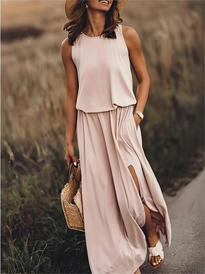 Women's Boho Maxi Dress for Autumn Weddings in Khaki