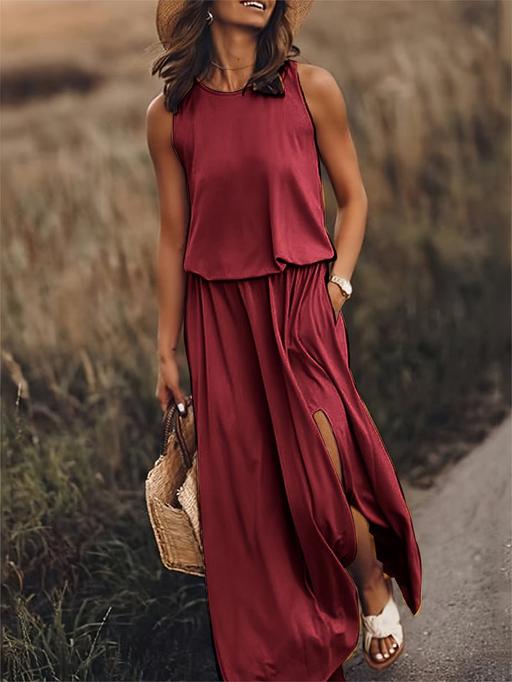 Women's Boho Maxi Dress for Autumn Weddings in Red