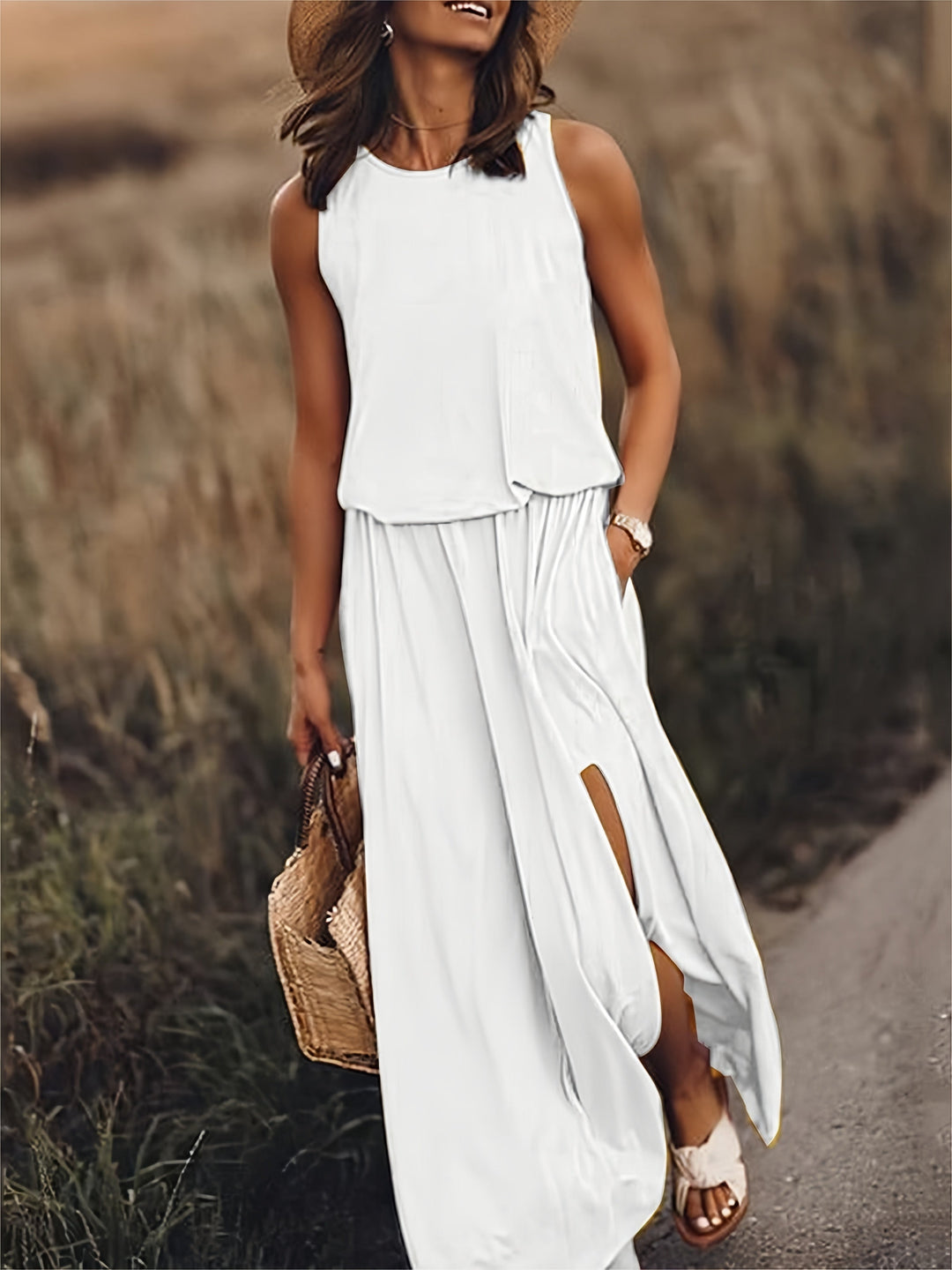 Women's Boho Maxi Dress for Autumn Weddings in White