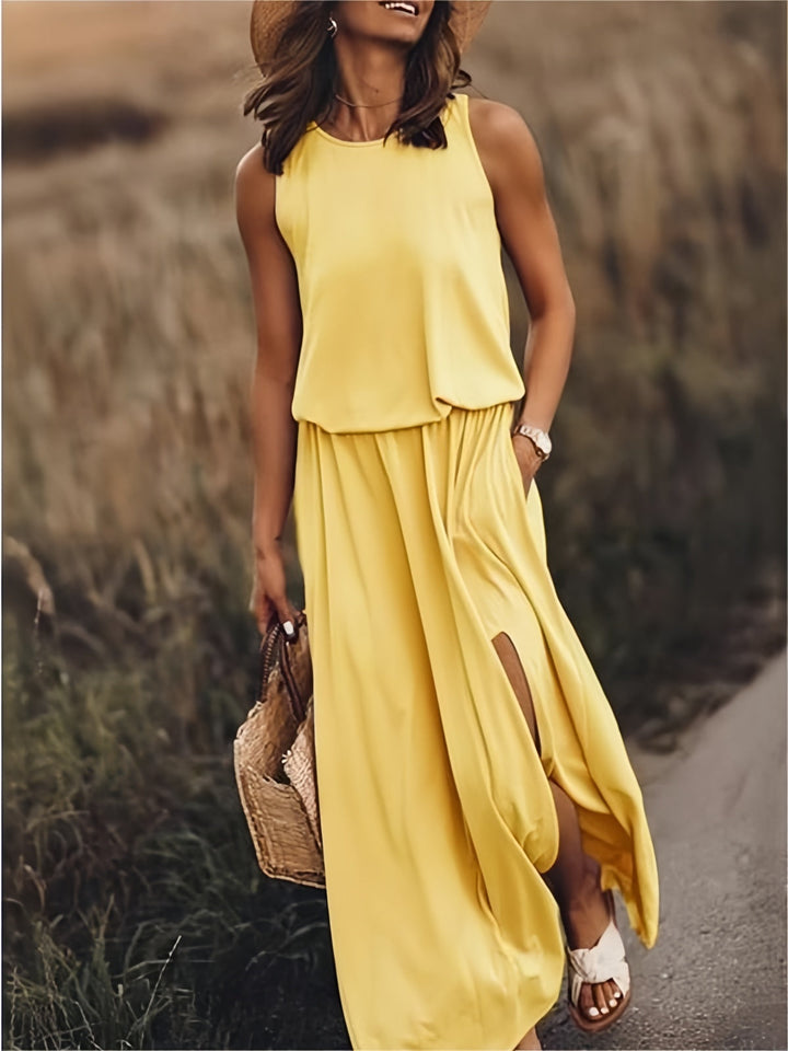 Women's Boho Maxi Dress for Autumn Weddings in Yellow