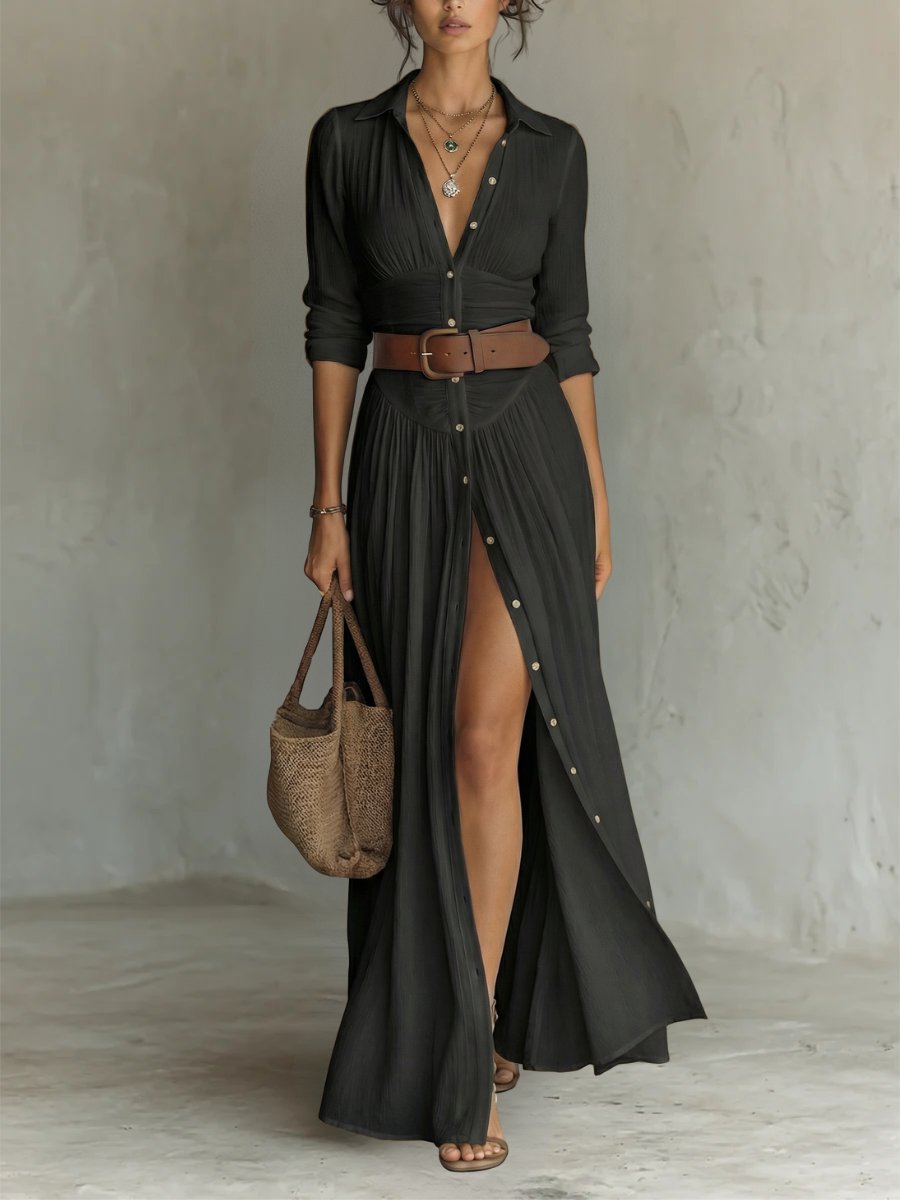 Women's Boho Maxi Dress for Fall Weddings in Black