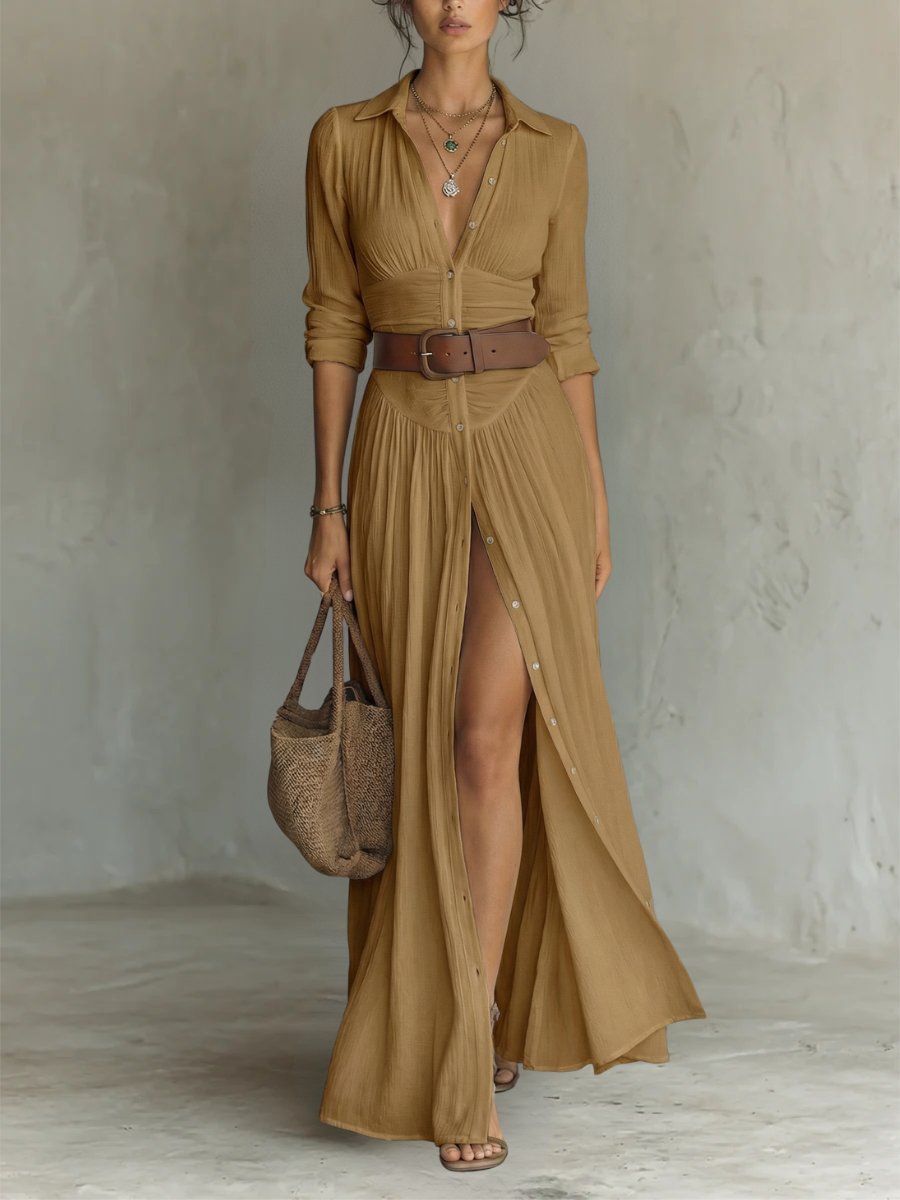 Women's Boho Maxi Dress for Fall Weddings in Brown