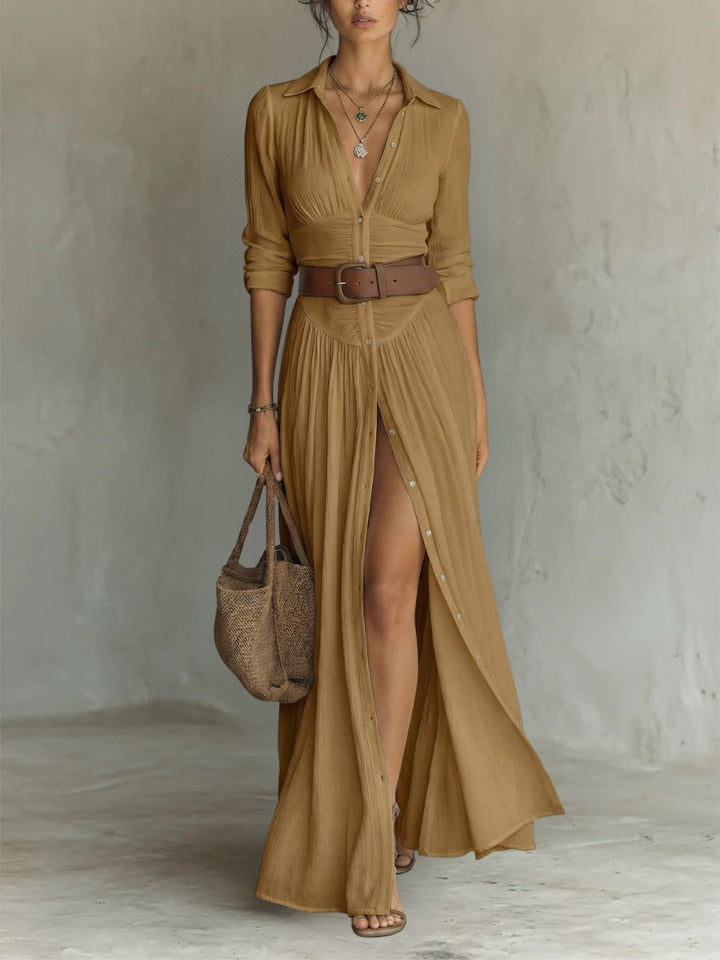 Women's Boho Maxi Dress for Fall Weddings in Brown