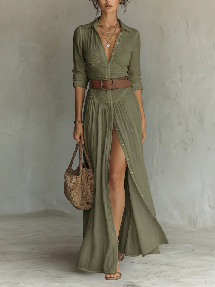 Women's Boho Maxi Dress for Fall Weddings in Green