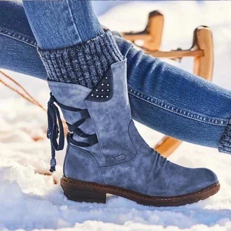 Women's Boots Warm Waterproof Calf for Fall in Blue