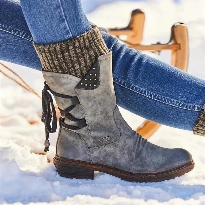 Women's Boots Warm Waterproof Calf for Fall in Grey