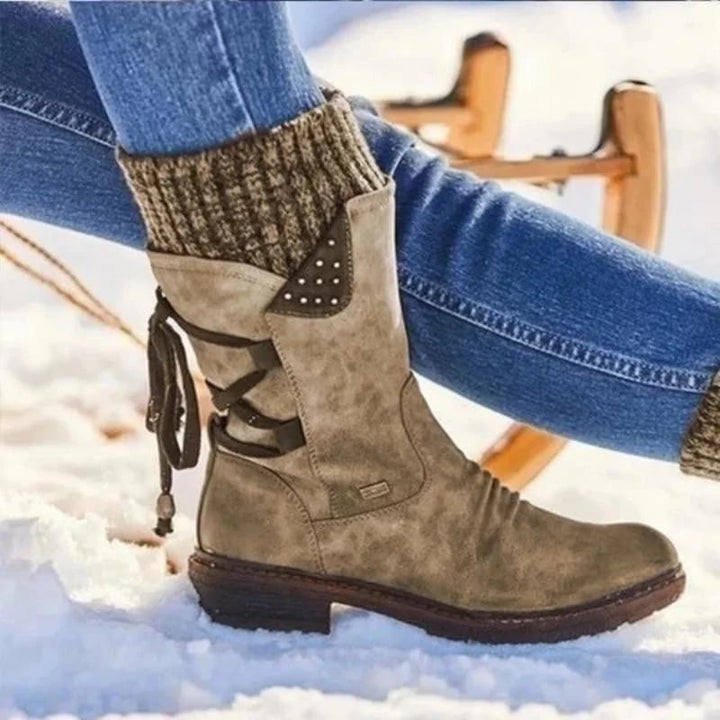 Women's Boots Warm Waterproof Calf for Fall in Khaki