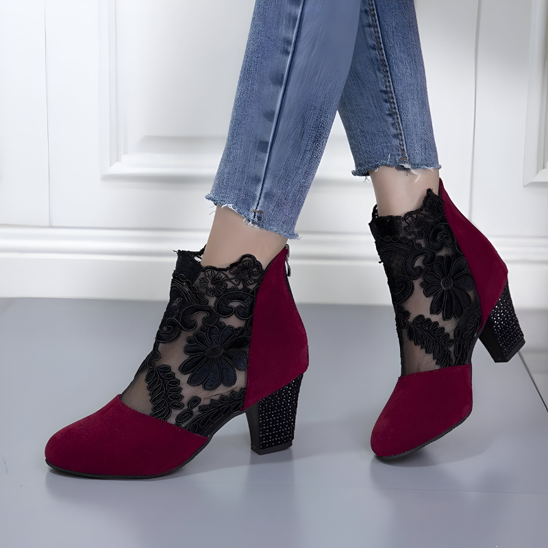 Women's Boots with Elegant Block Heels in Red