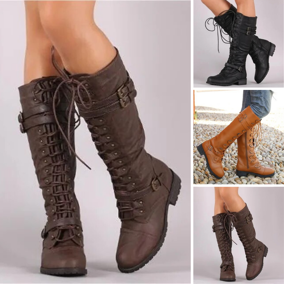 Women's Boots with Flat Lace-Up Retro Style (4)