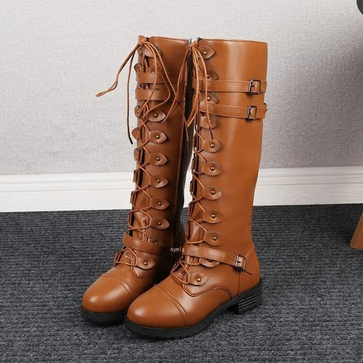Women's Boots with Flat Lace-Up Retro Style in Yellow
