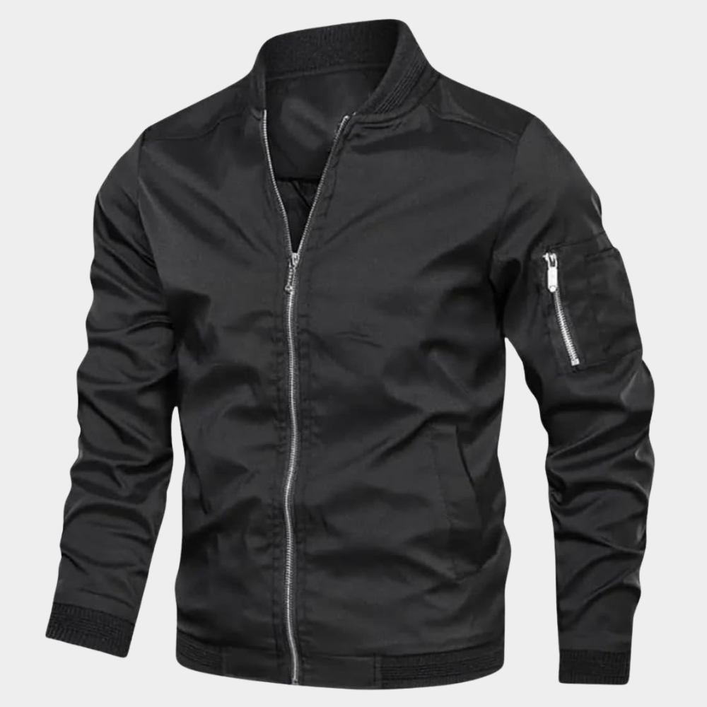 Women's Breathable Slim Bomber Jacket for Fall in Black
