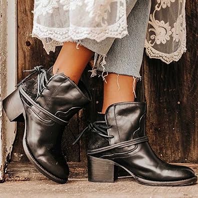 Women's Brown Leather Fall Boots in Black
