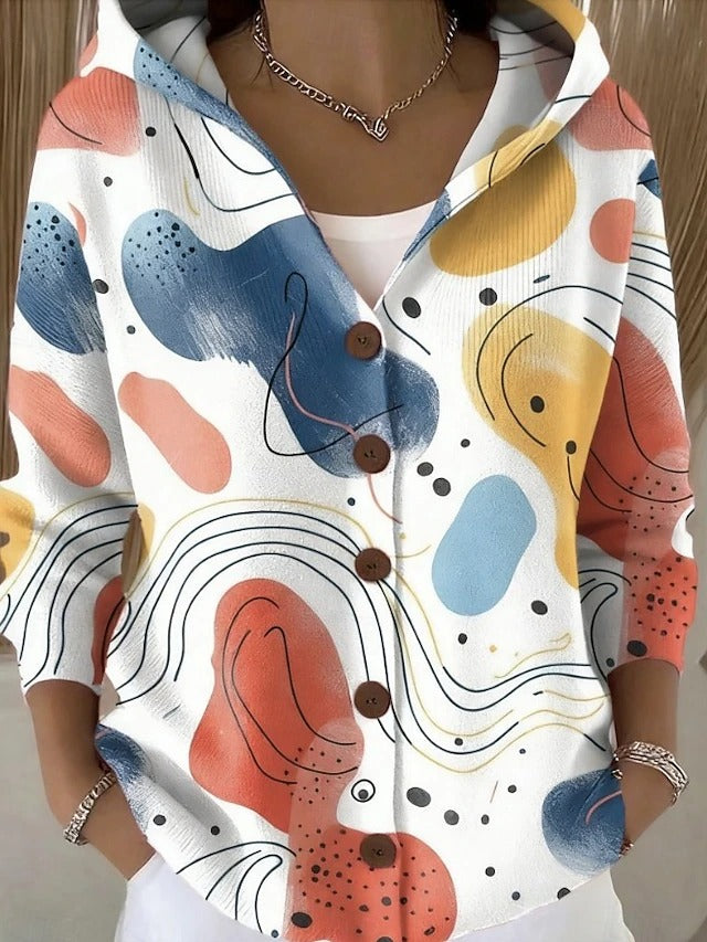 Women's Button-Front Elegant Hoodie in Beige