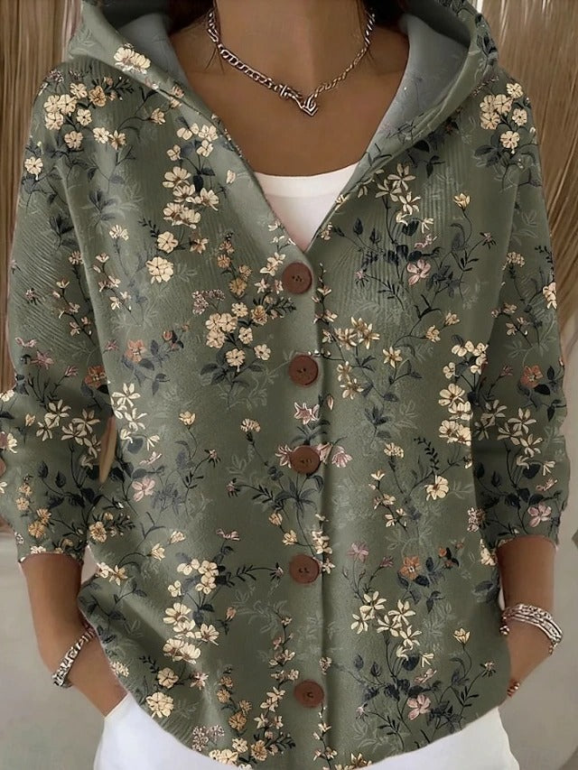 Women's Button-Front Elegant Hoodie in Dark Green