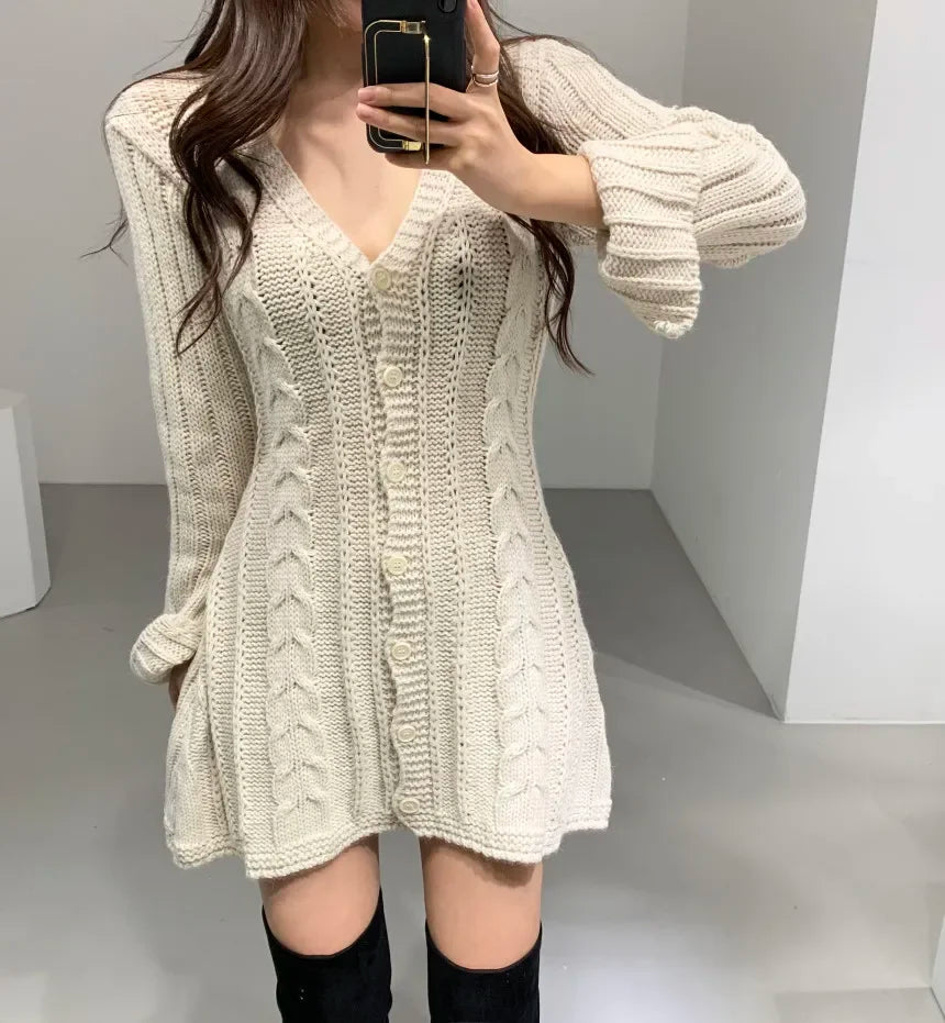 Women's Cable Knit Dress for Fall in Cream