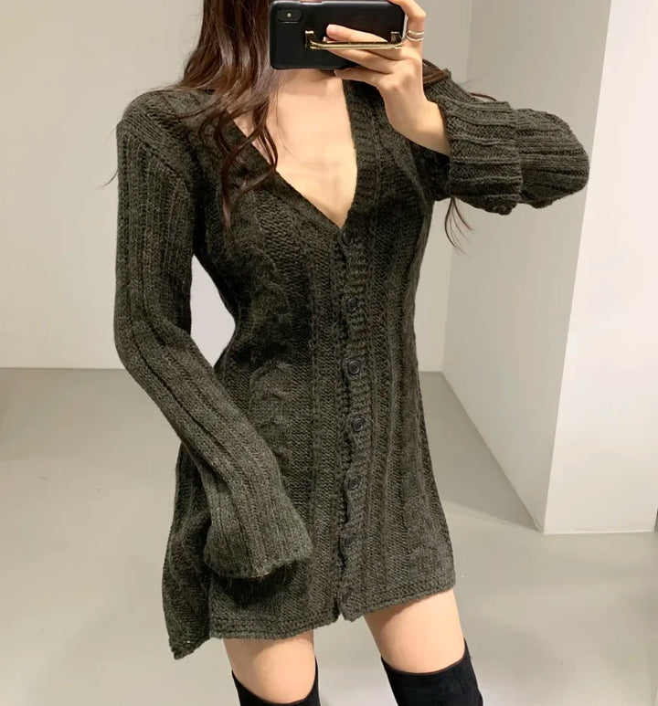Women's Cable Knit Dress for Fall in Khaki