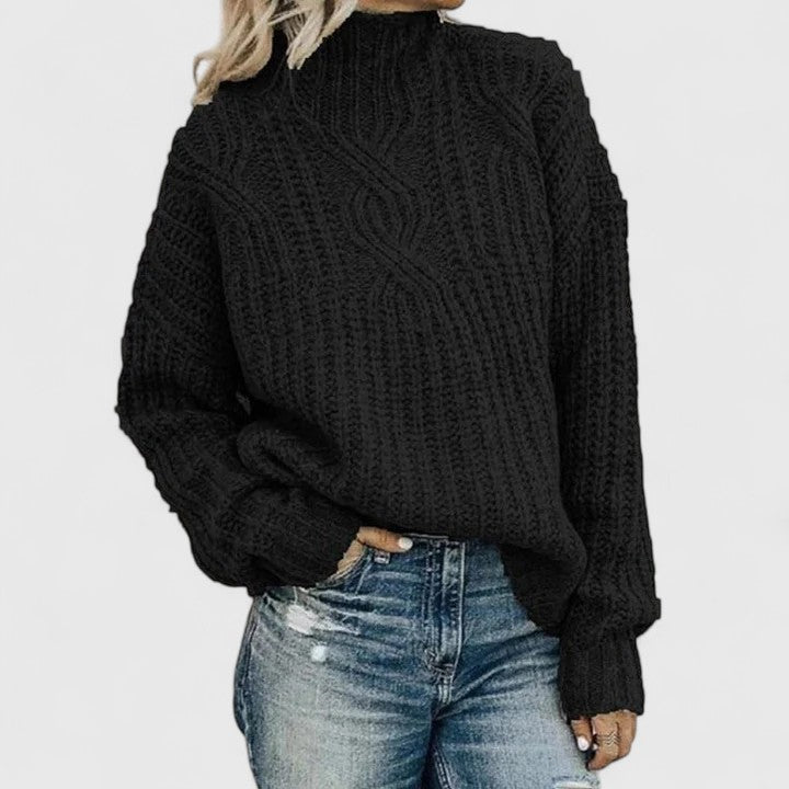 Women's Cable Knit Ugly Christmas Sweater in Black