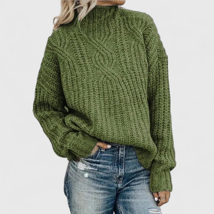 Women's Cable Knit Ugly Christmas Sweater in Green